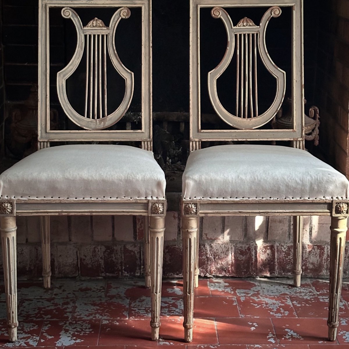 Set Of 4 “lyre” Chairs, Late 19th Century-photo-8