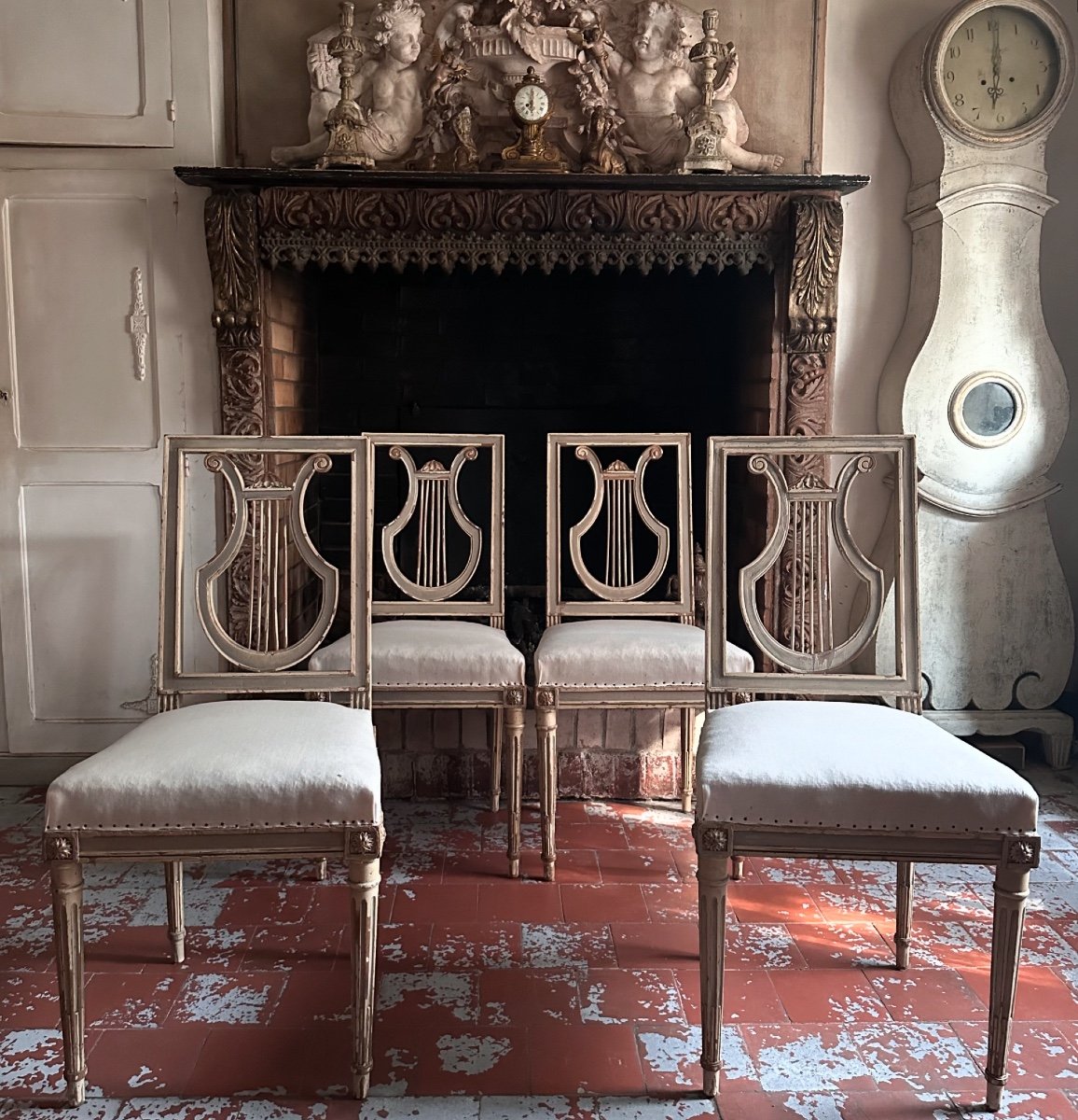 Set Of 4 “lyre” Chairs, Late 19th Century