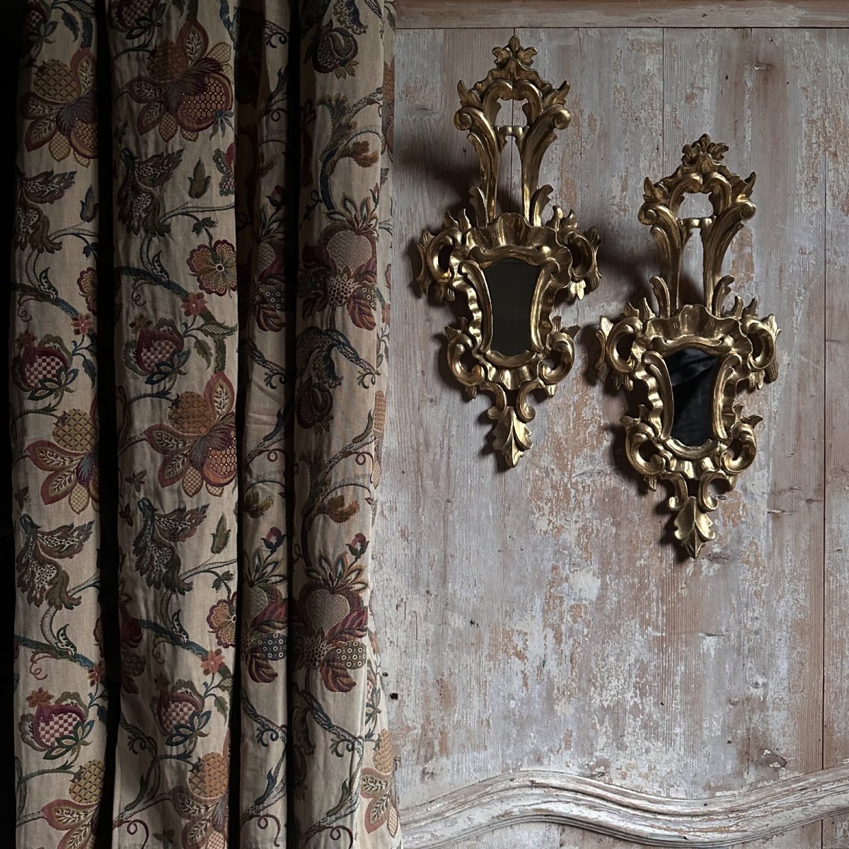 Pair Of Baroque Mirrors In Carved Gilded Wood, Italy, 20th Century-photo-1