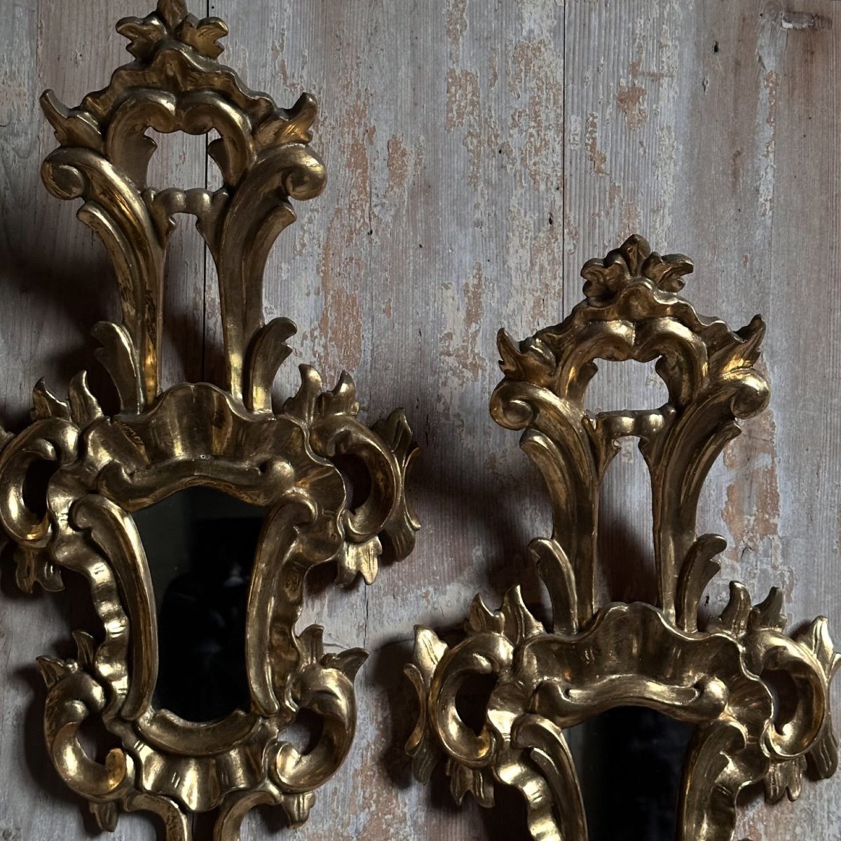 Pair Of Baroque Mirrors In Carved Gilded Wood, Italy, 20th Century-photo-2