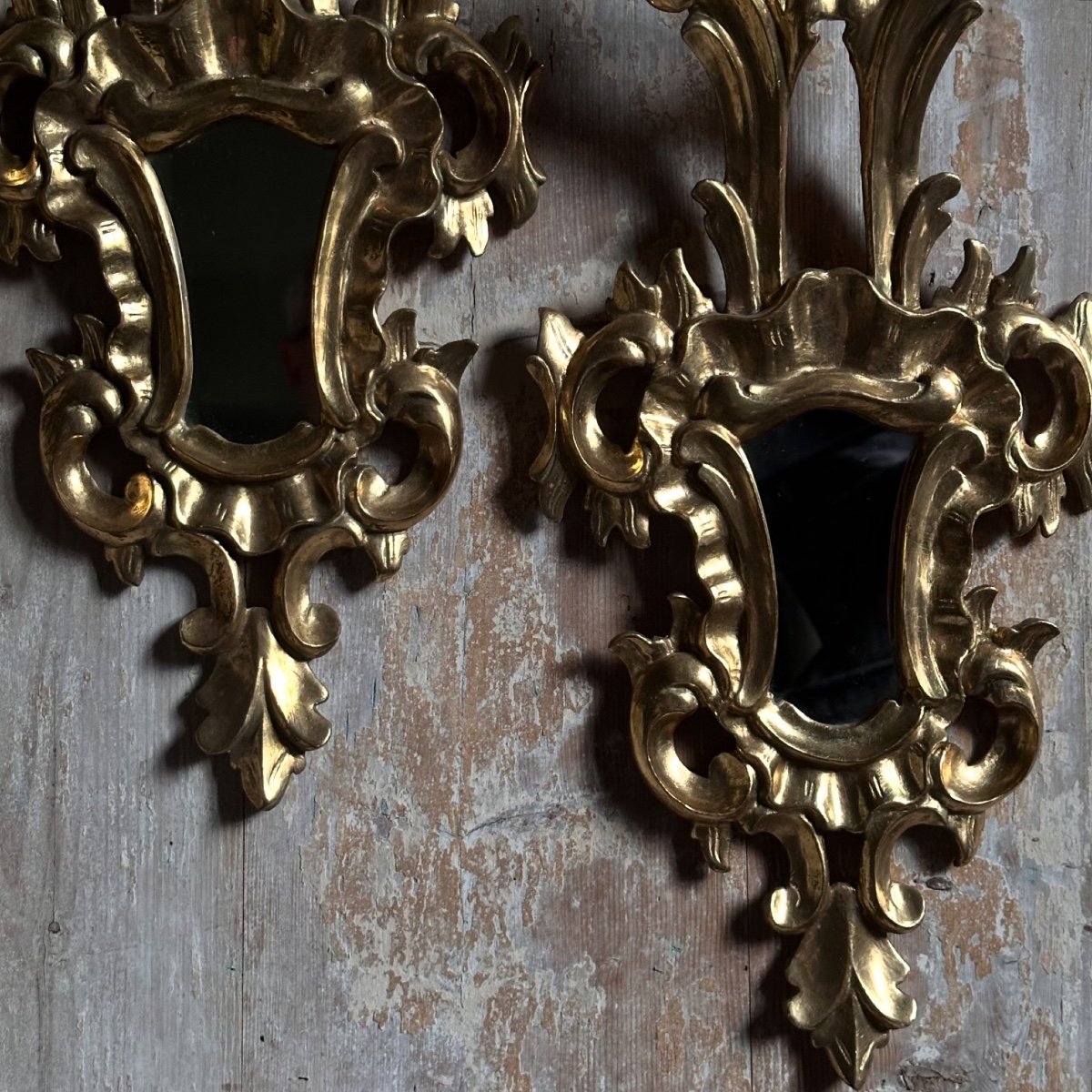 Pair Of Baroque Mirrors In Carved Gilded Wood, Italy, 20th Century-photo-3