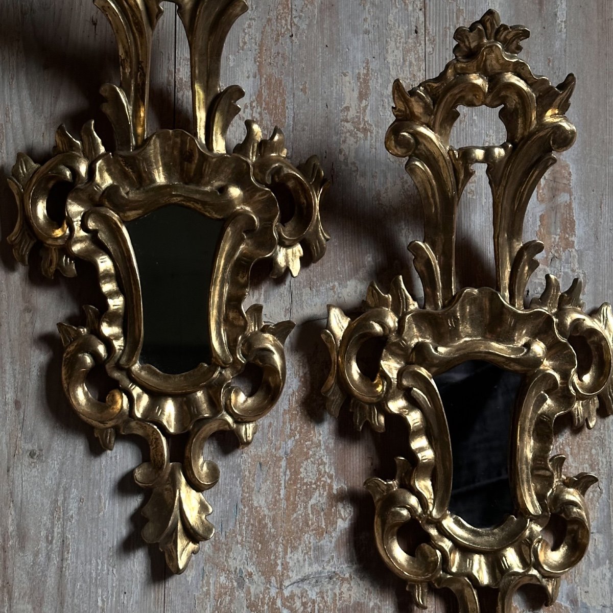 Pair Of Baroque Mirrors In Carved Gilded Wood, Italy, 20th Century-photo-6