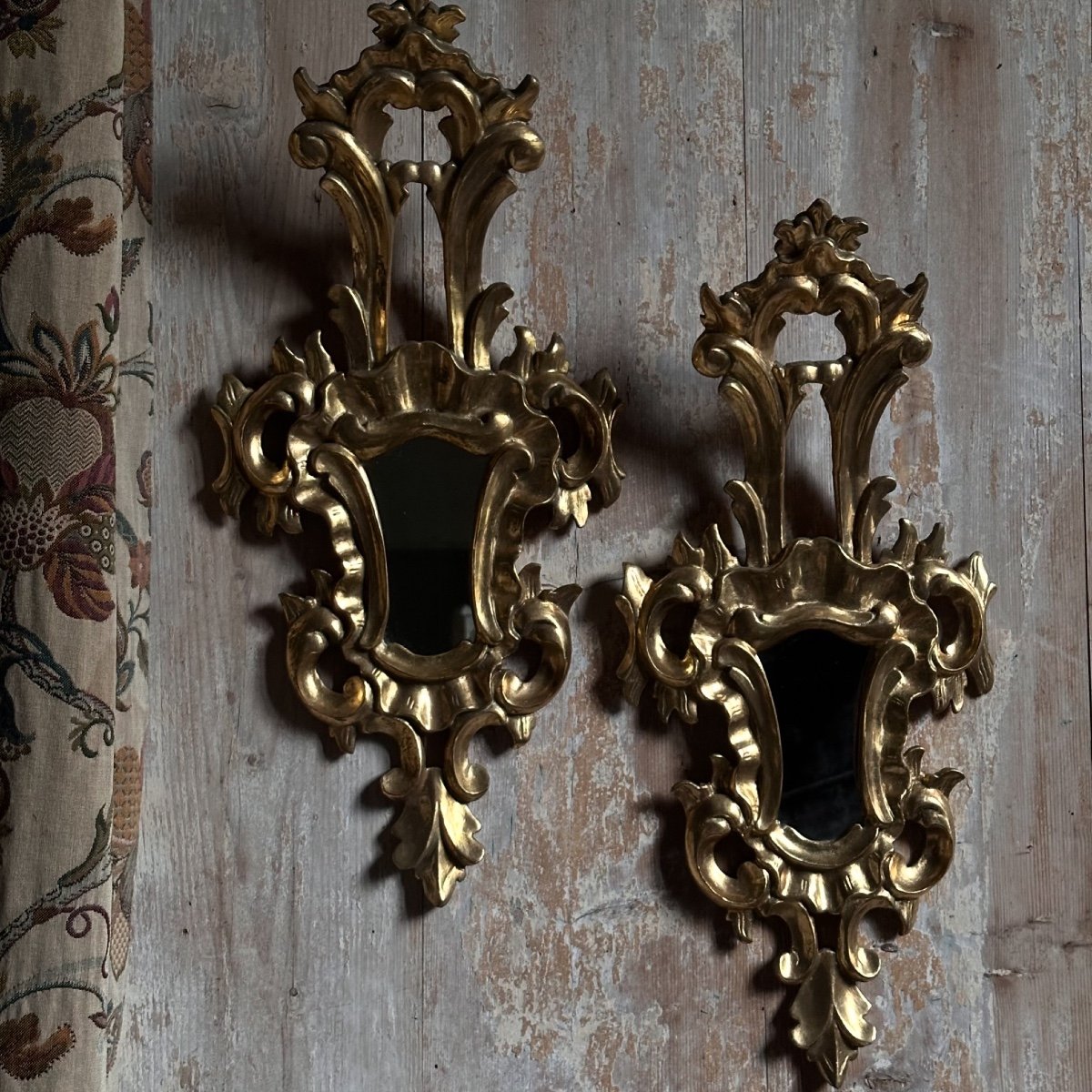 Pair Of Baroque Mirrors In Carved Gilded Wood, Italy, 20th Century-photo-8