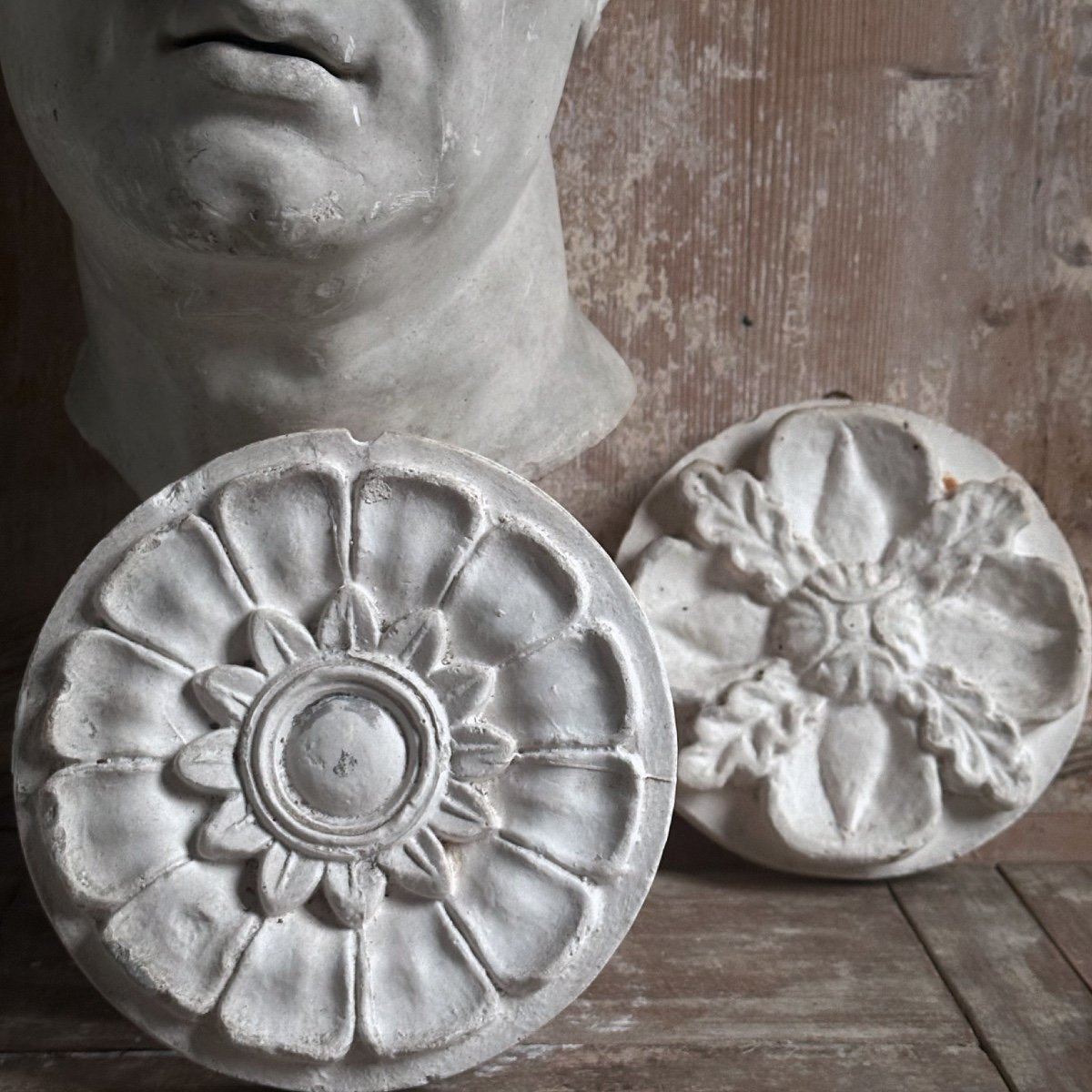 Pair Of Plaster Workshop Rosette Casts / Late 19th Century-photo-5