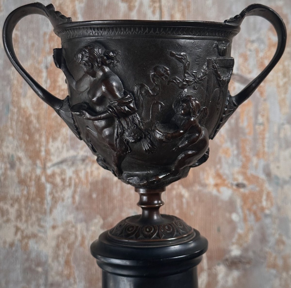 Chiseled Bronze Cup “skyphos With Centaurs” 19th Century-photo-3