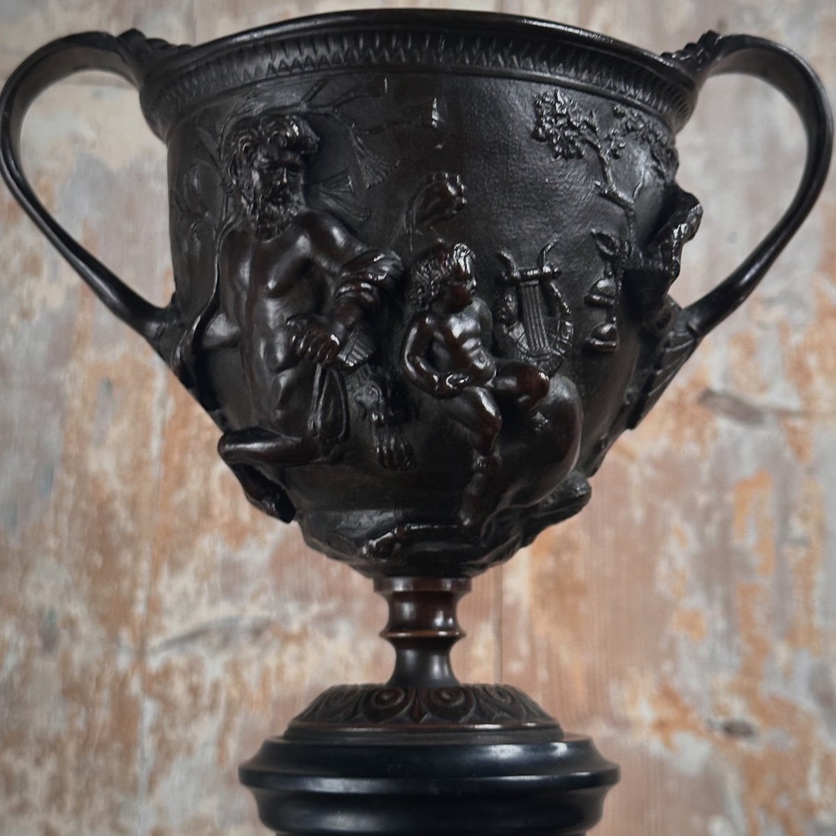 Chiseled Bronze Cup “skyphos With Centaurs” 19th Century-photo-6