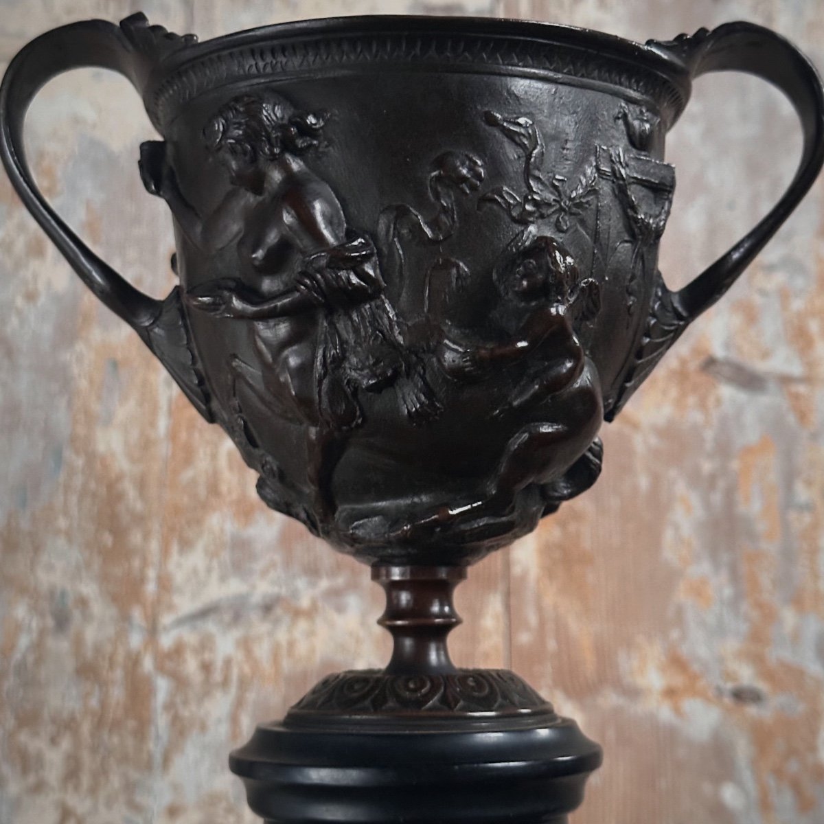 Chiseled Bronze Cup “skyphos With Centaurs” 19th Century-photo-7