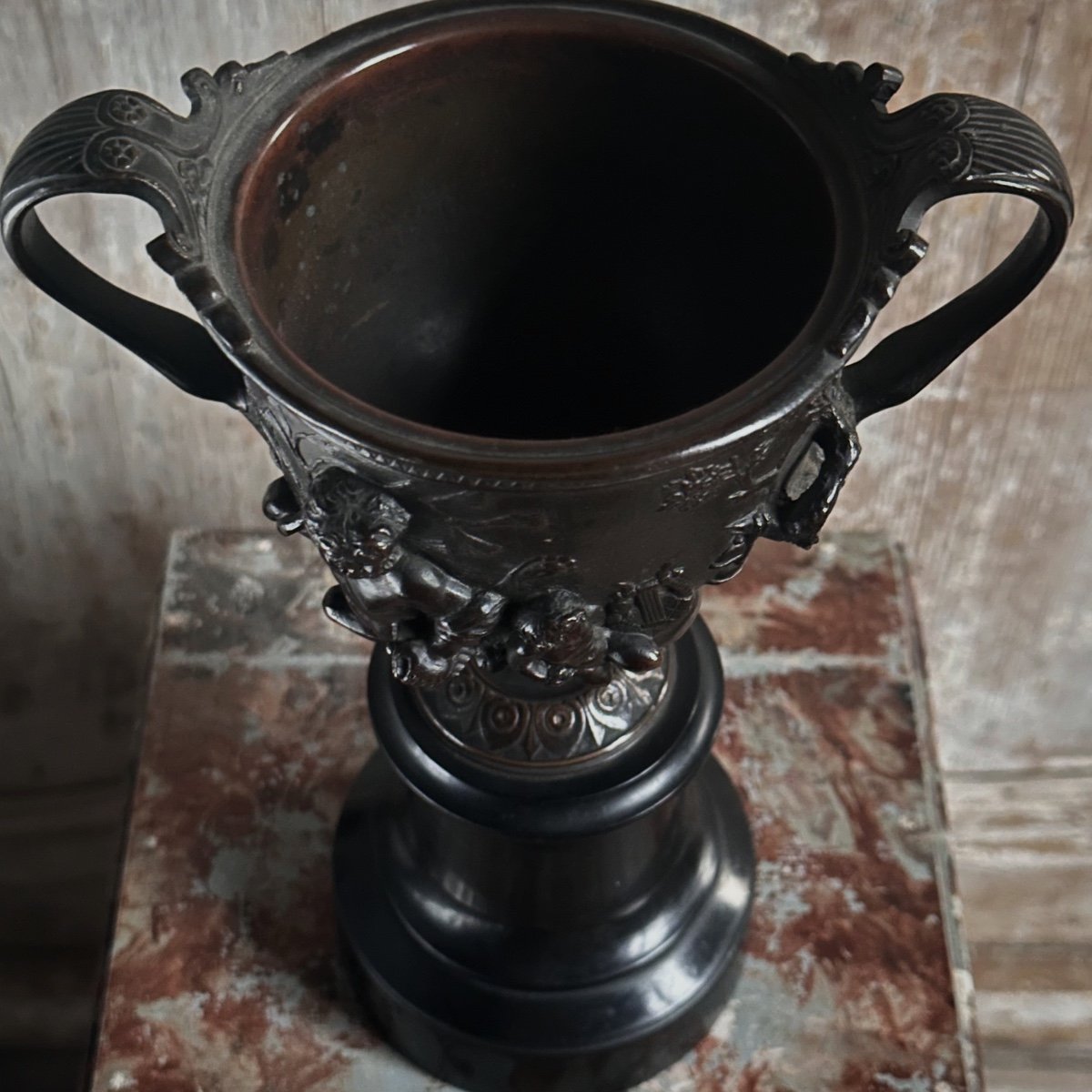 Chiseled Bronze Cup “skyphos With Centaurs” 19th Century-photo-8