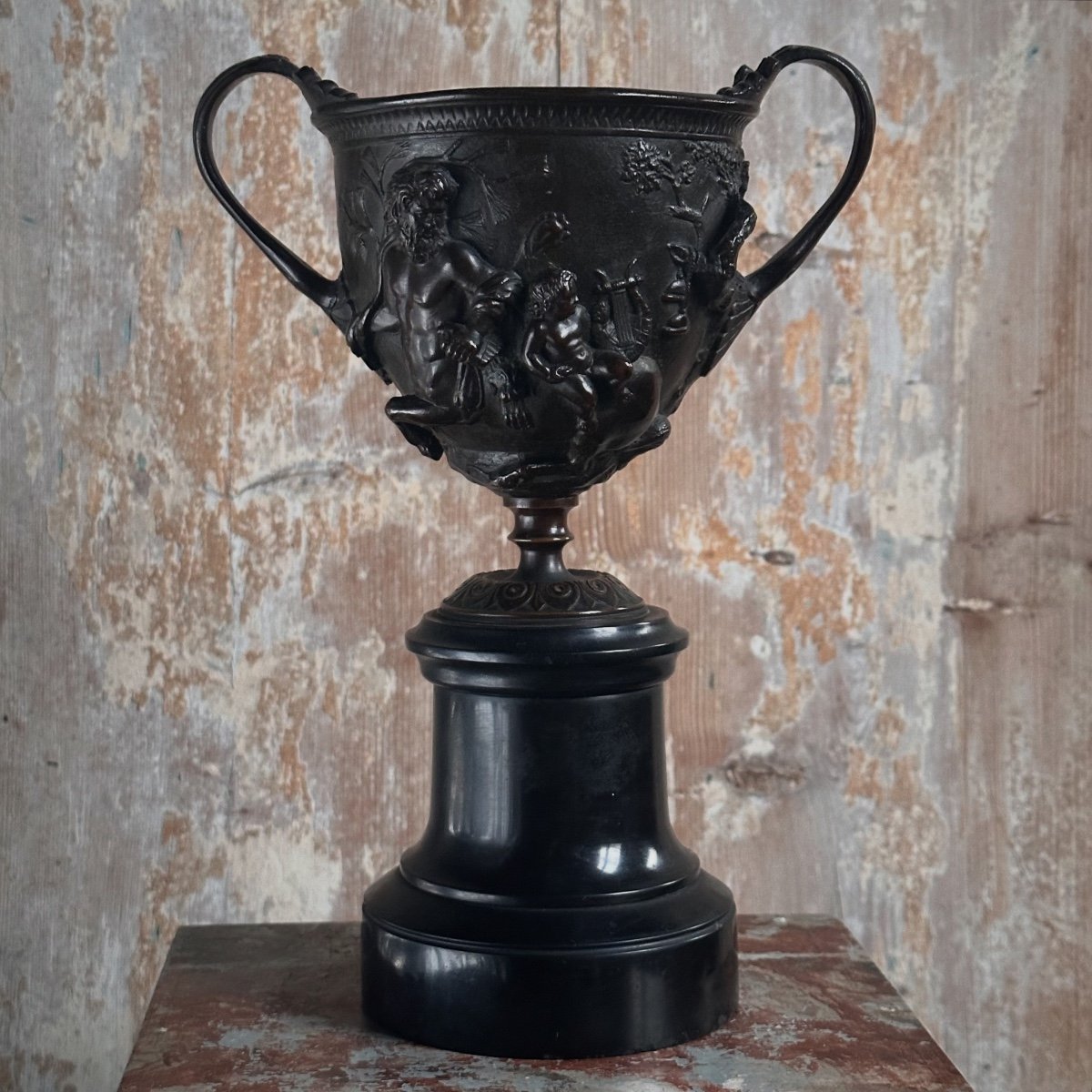 Chiseled Bronze Cup “skyphos With Centaurs” 19th Century