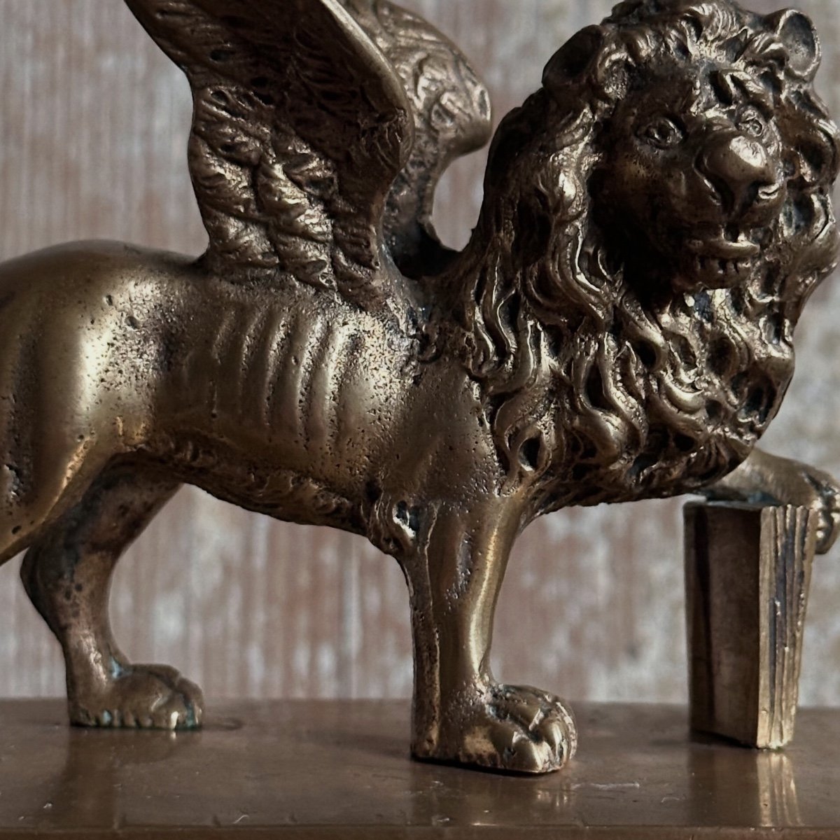 “winged Lion Of Saint Mark” On Bronze Base, Late 19th Century-photo-2