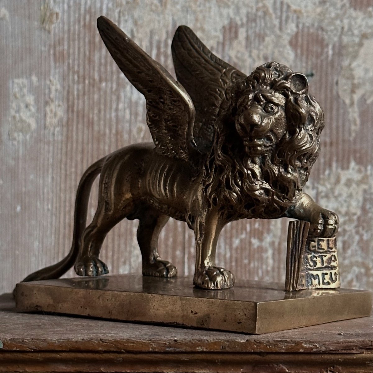 “winged Lion Of Saint Mark” On Bronze Base, Late 19th Century-photo-3