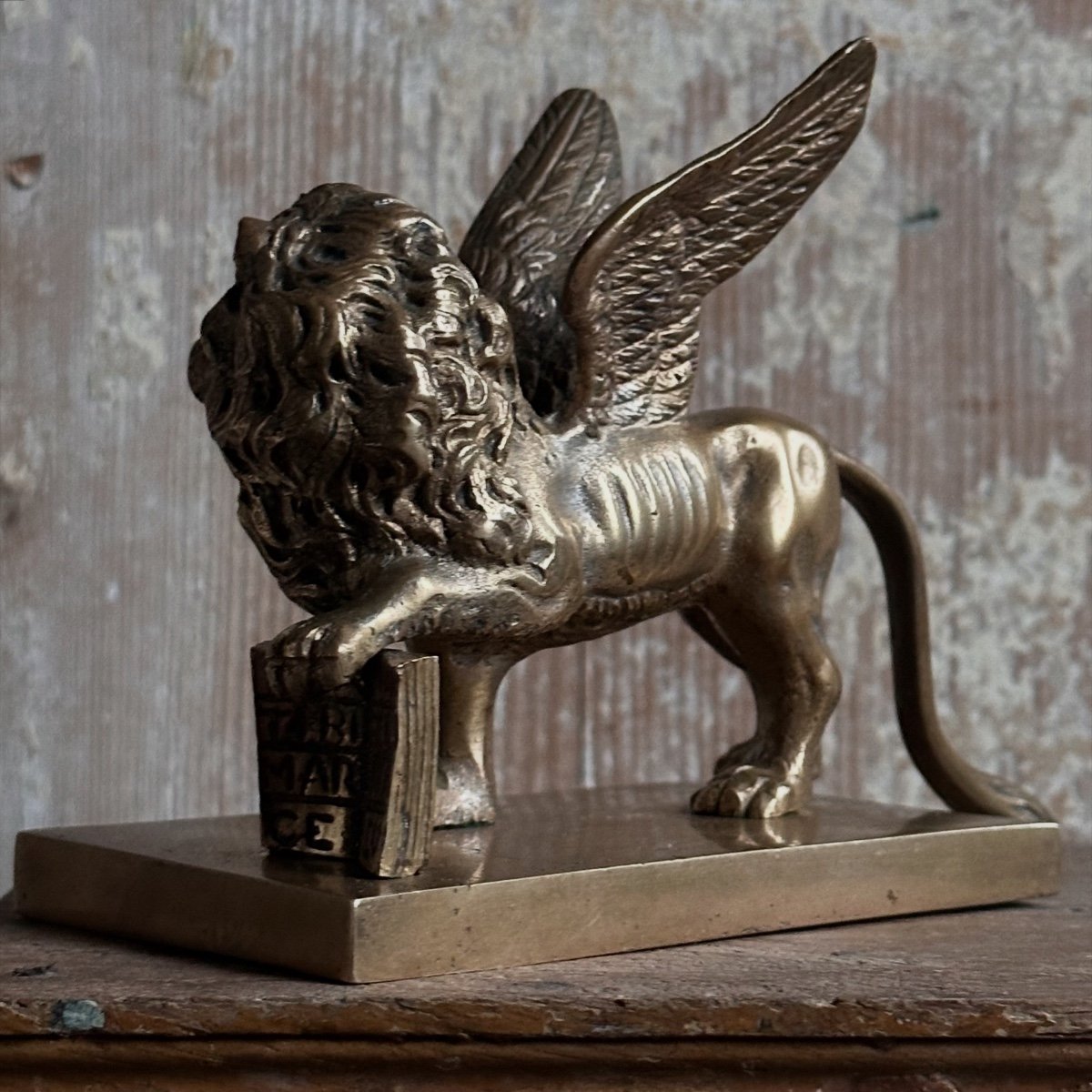 “winged Lion Of Saint Mark” On Bronze Base, Late 19th Century-photo-5