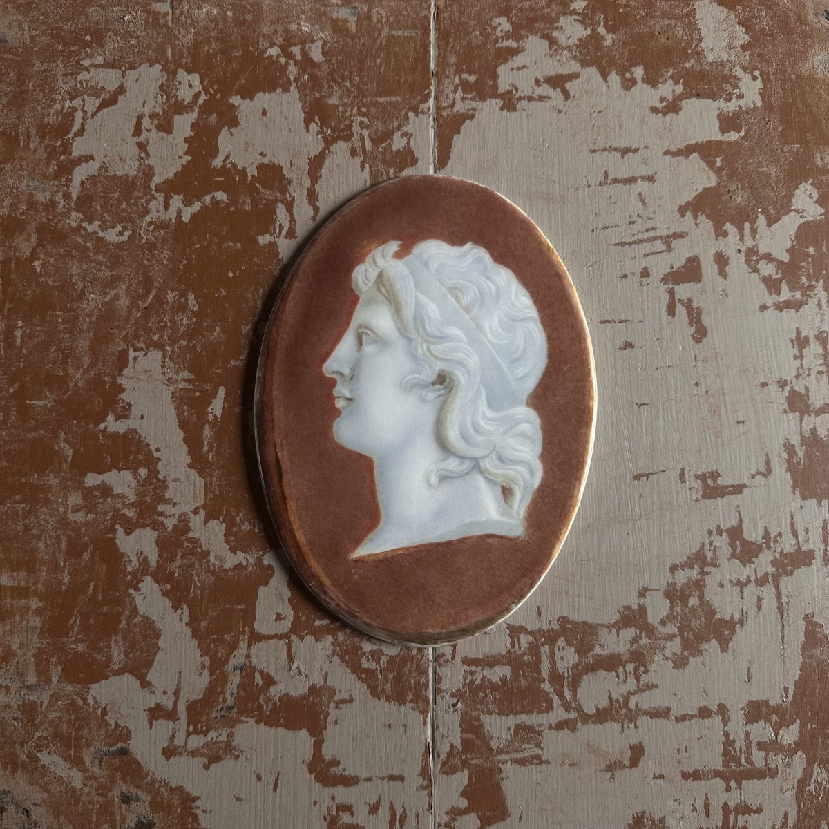 Profil à l’Antique - Peinture Sur Porcelaine En Médaillon -italie XIXe-photo-2