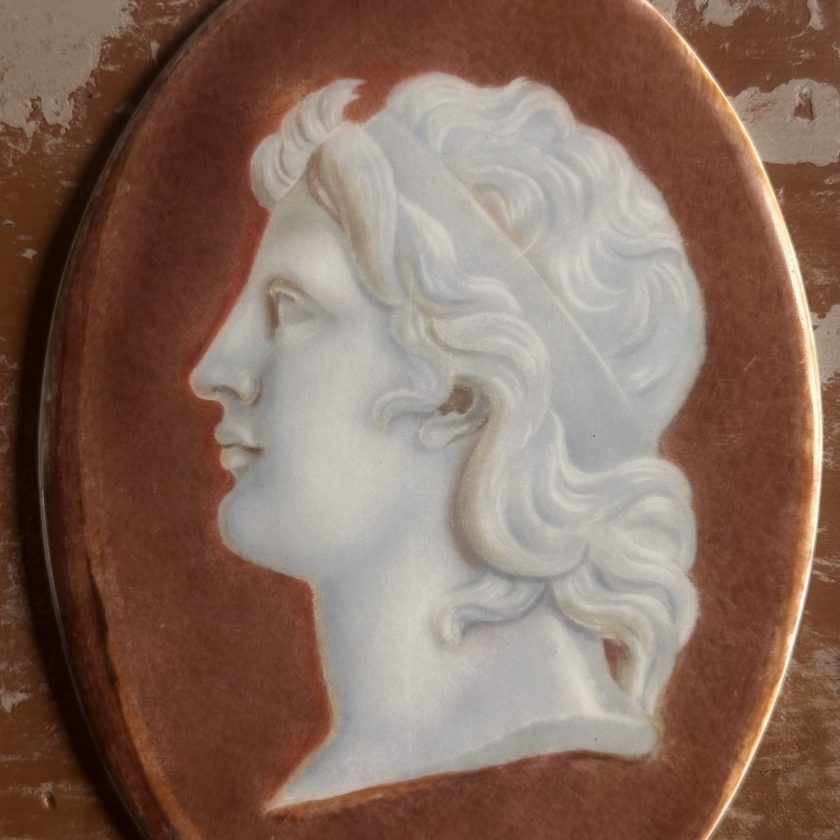 Profil à l’Antique - Peinture Sur Porcelaine En Médaillon -italie XIXe-photo-3