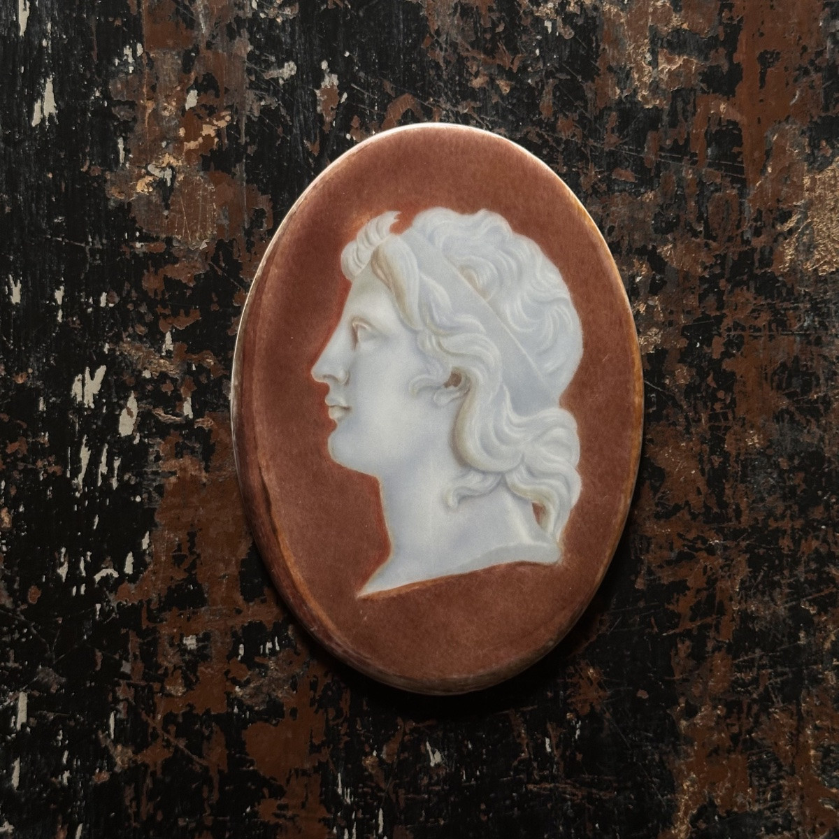 Profil à l’Antique - Peinture Sur Porcelaine En Médaillon -italie XIXe-photo-6