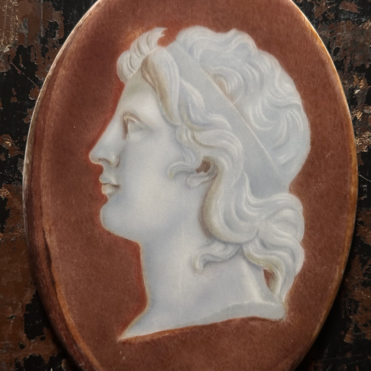 Profil à l’Antique - Peinture Sur Porcelaine En Médaillon -italie XIXe-photo-7