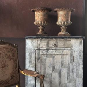 1 Pair Of Nineteenth Art Cast Iron Vases