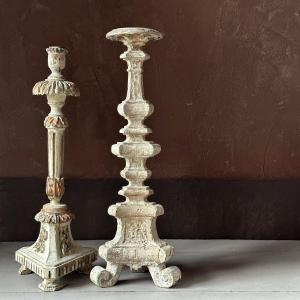 Two 18th/19th Century Carved Wood Candlesticks