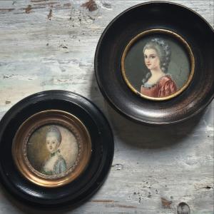 2 Portraits Miniatures d’ « Élégantes » XVIIIe & XIXe 