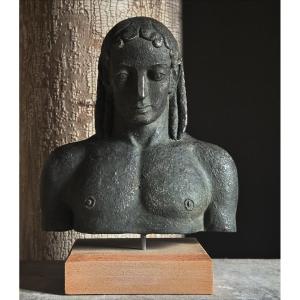 Apollo Bust From Piraeus/plaster Casting/bronze Patina/20th Century