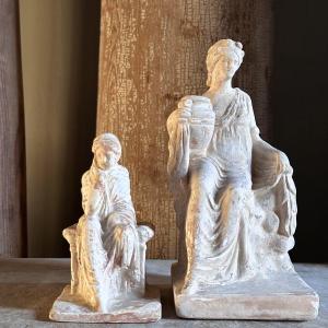 2 Statuettes Tanagra/Moulages Plâtre /XXe