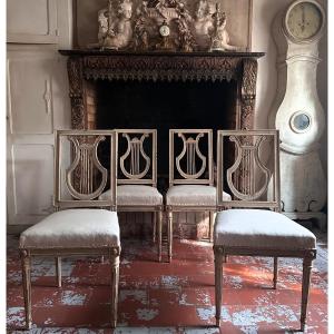 Elegant Set Of 4 “lyre” Chairs, Late 19th Century