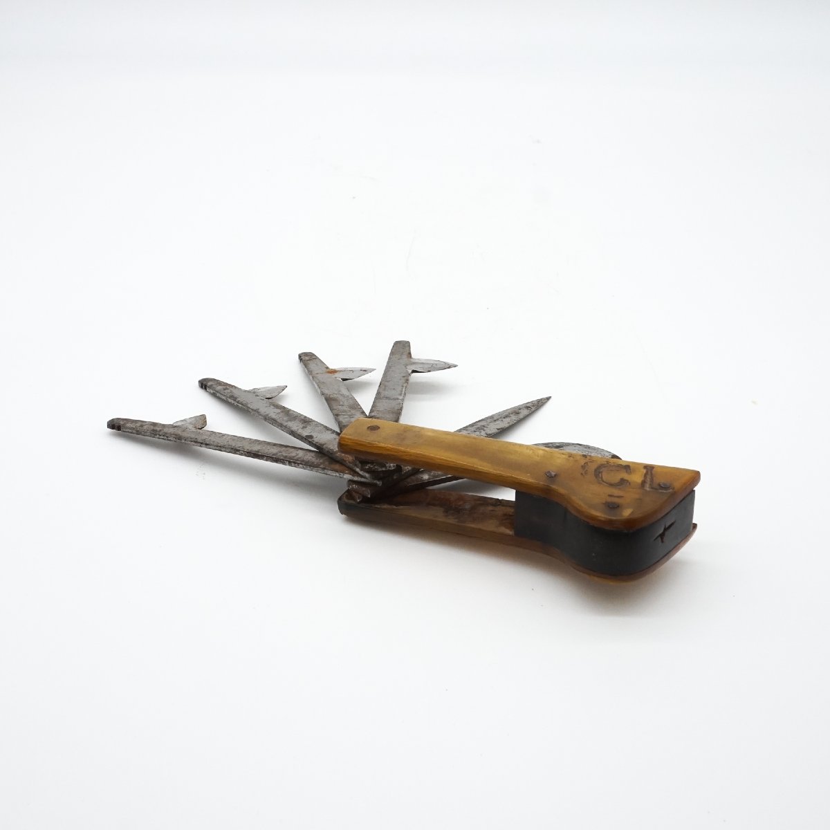 Antique Veterinary Bloodletting Tool With Multiple Blades – 19th Century, Bone Handle-photo-2