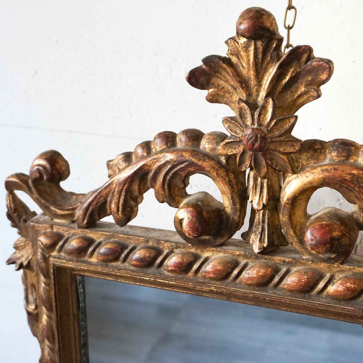 Miroir Florentin Doré à La Mecca En Bois Sculpté – Fin XIXe Siècle, Style Baroque-photo-1