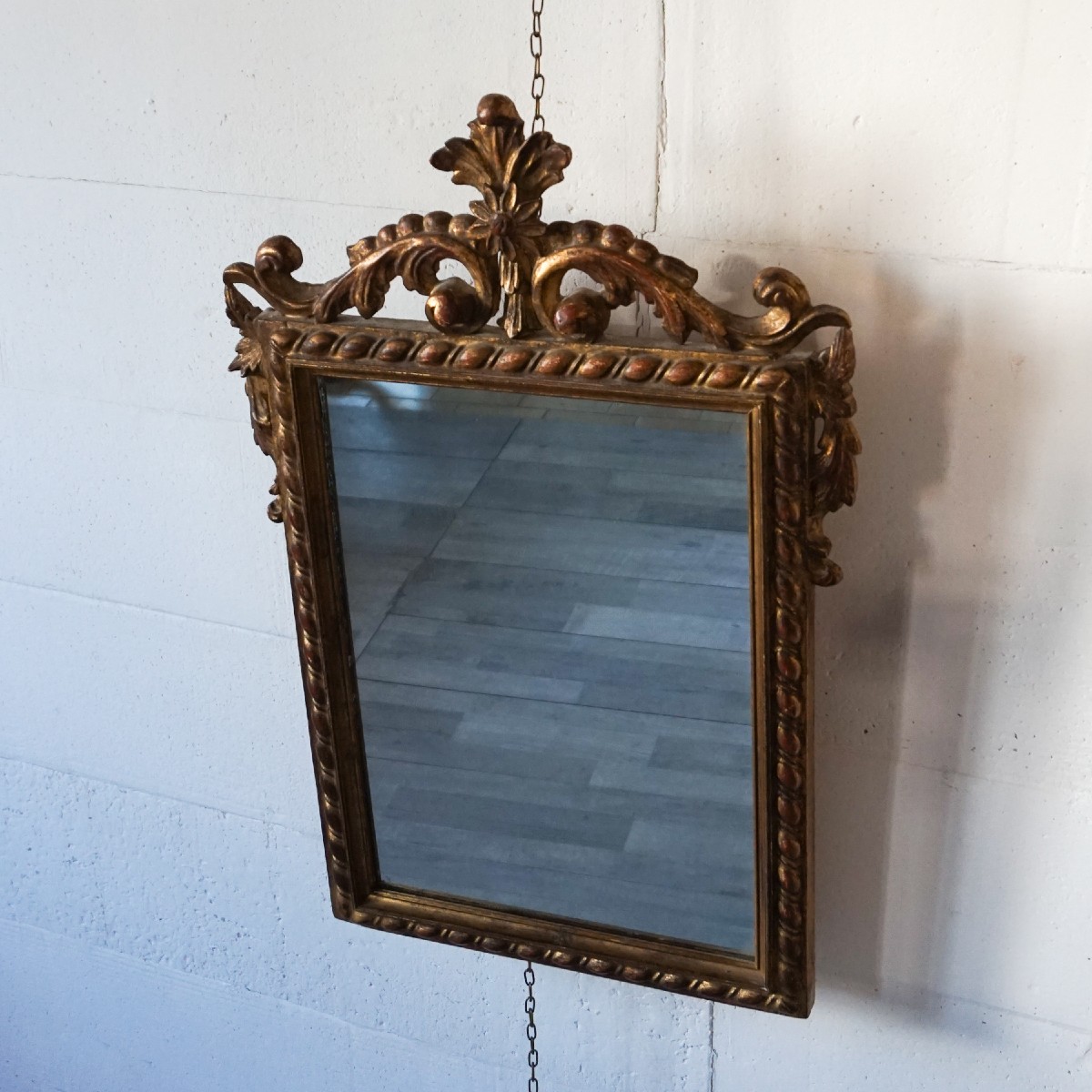 Miroir Florentin Doré à La Mecca En Bois Sculpté – Fin XIXe Siècle, Style Baroque