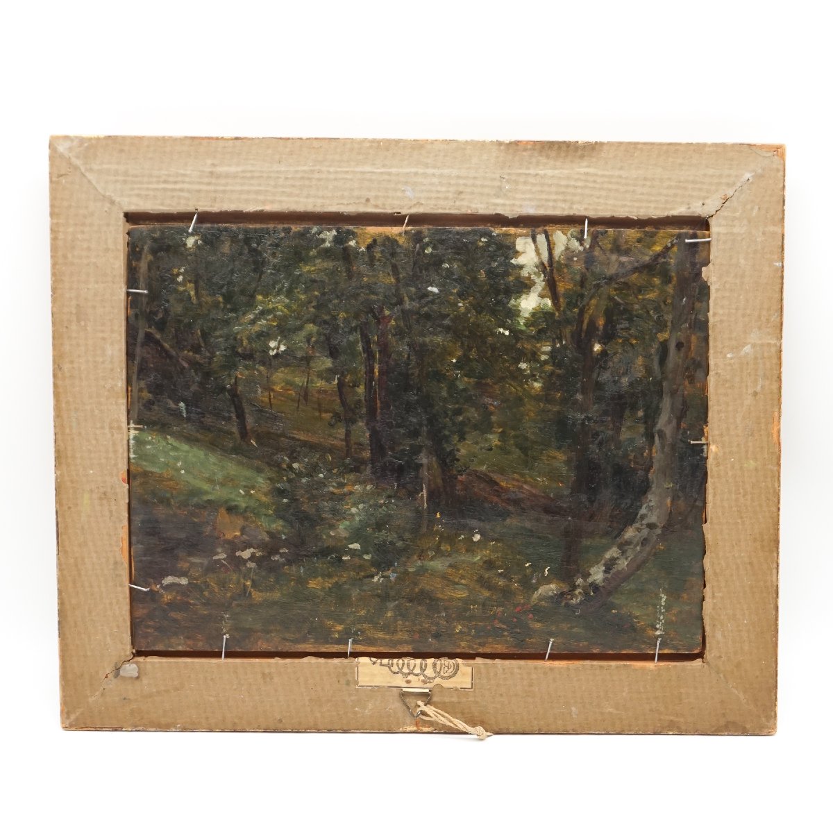 Peinture Double Face : “paysage Alpin” Et “forêt” – Huile Sur Panneau, Cadre Ancien Doré-photo-2