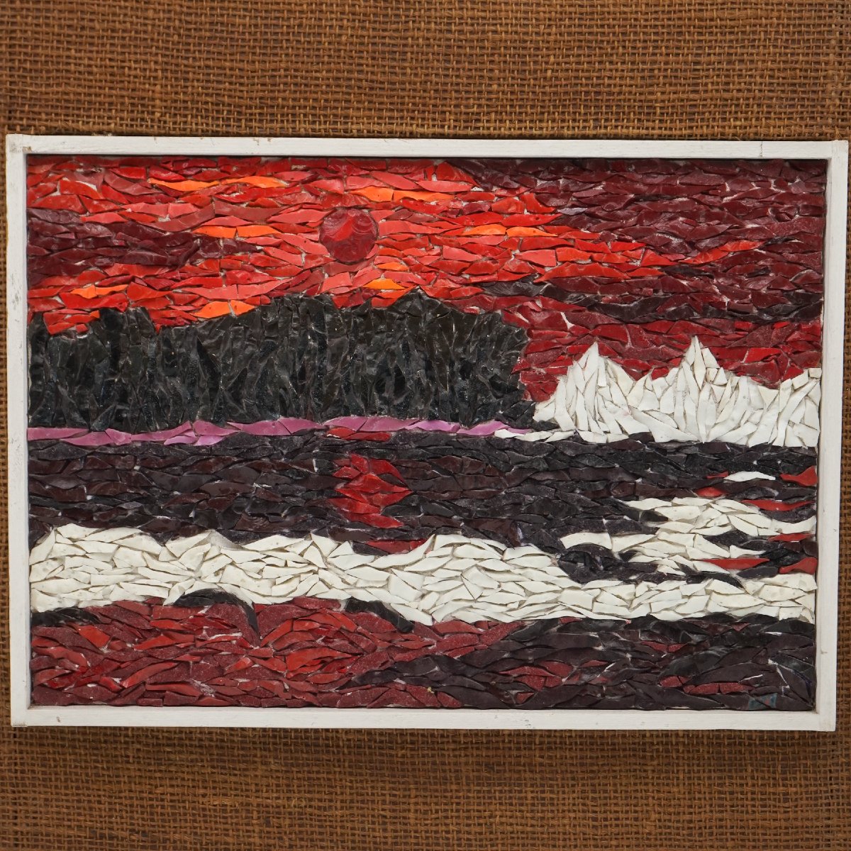 “sunset Over Glacier” Mosaic By Enzo Scianna – Original Signed Artwork, Dated 1973-photo-2