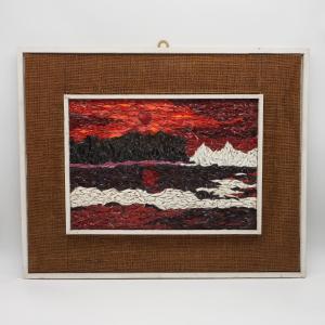 Mosaïque « Coucher De Soleil Sur Glacier » D’enzo Scianna – œuvre Originale Signée Et Datée 197