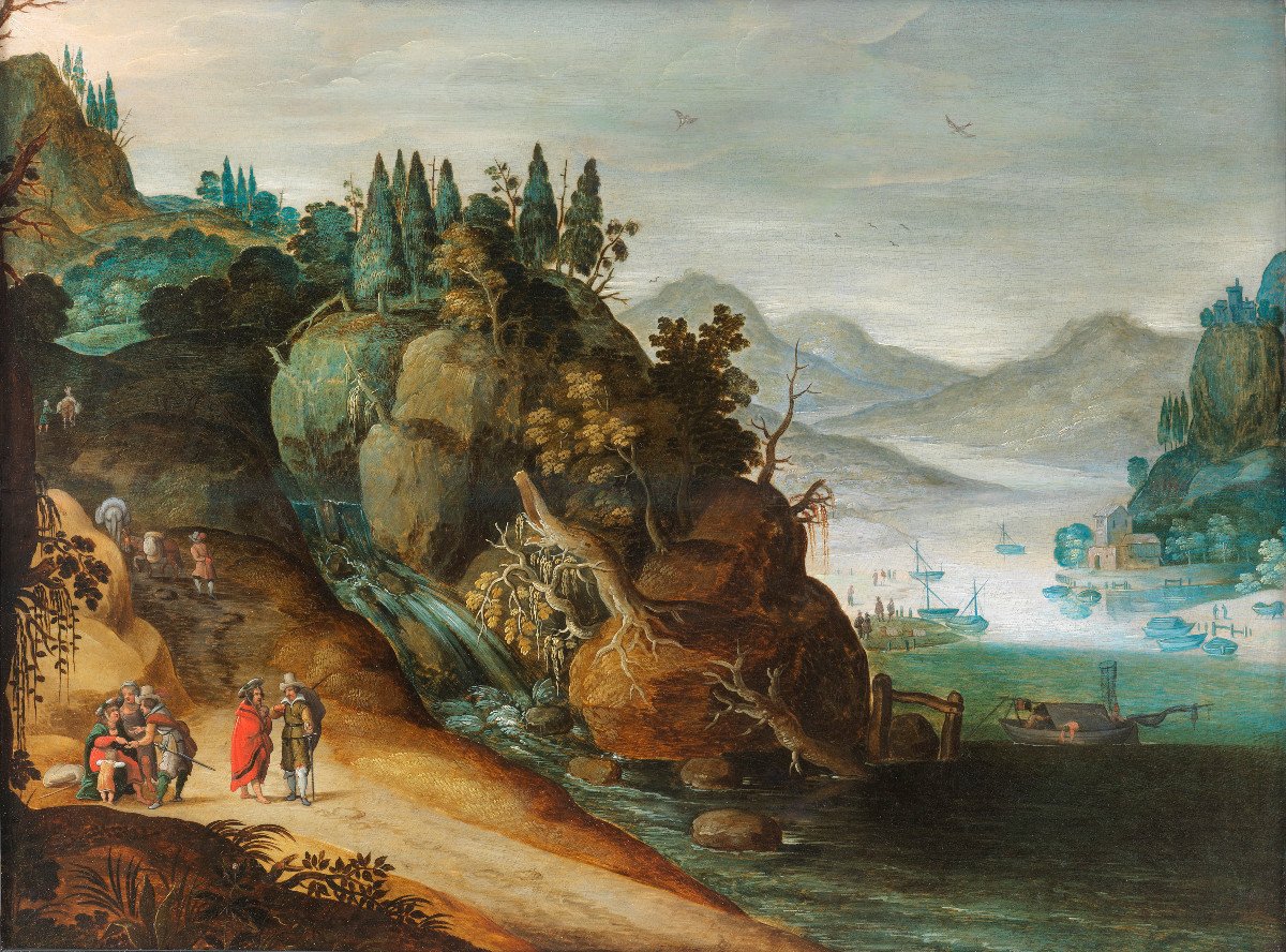 Animated Landscape On The Banks Of A River - Workshop Of Joos De Momper II (1564 – 1635)-photo-2