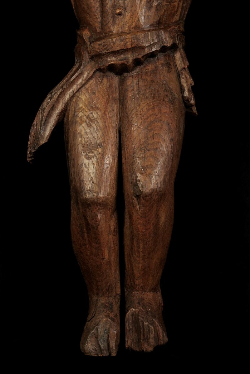 Imposing And Old Sculpture Of Christ, Folk Art Made In Oak Or Chestnut-photo-4