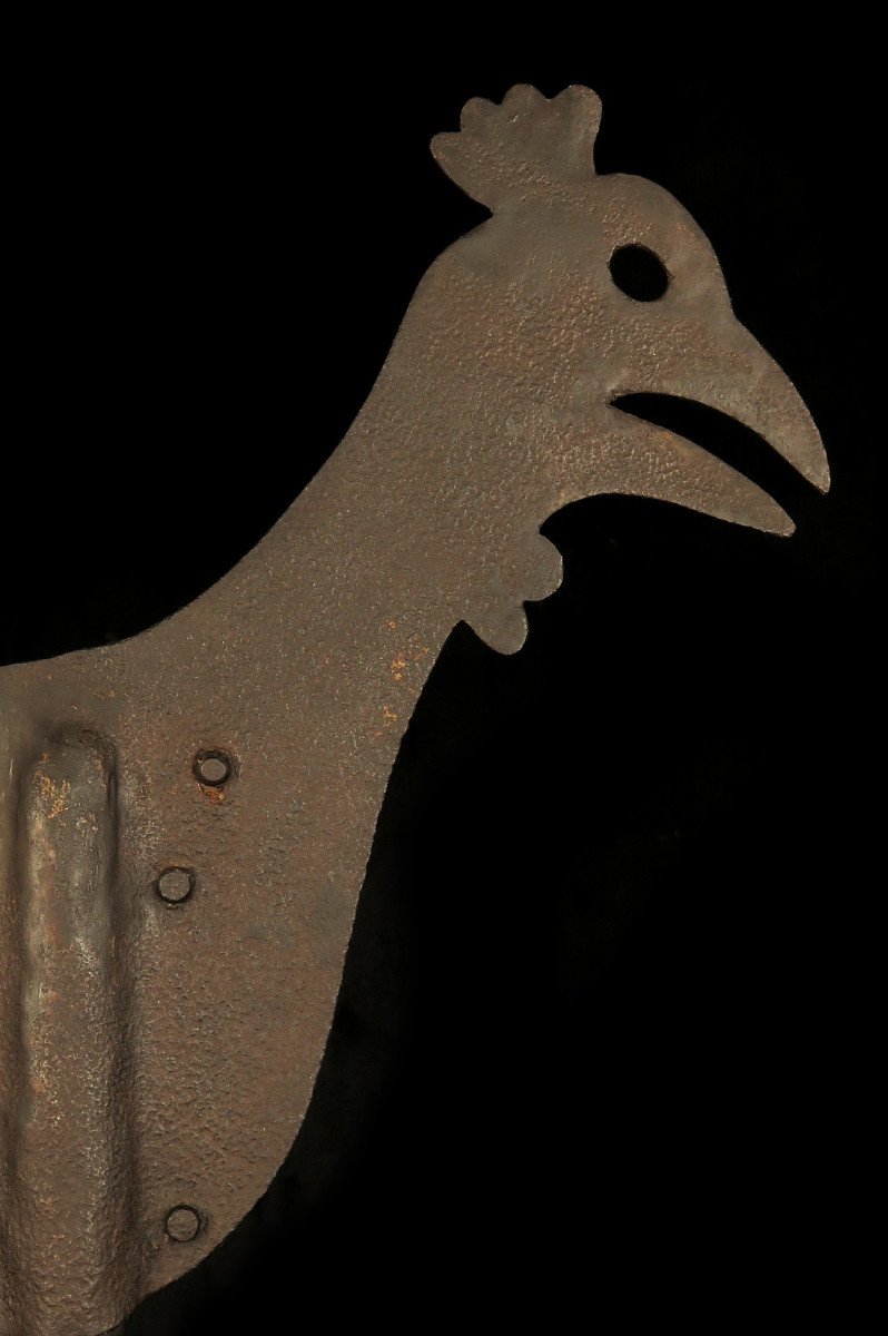 Amazing And Old Weather Vane, Folk Art Circa 1850 / Steeple Rooster Made In Wrought Iron-photo-2