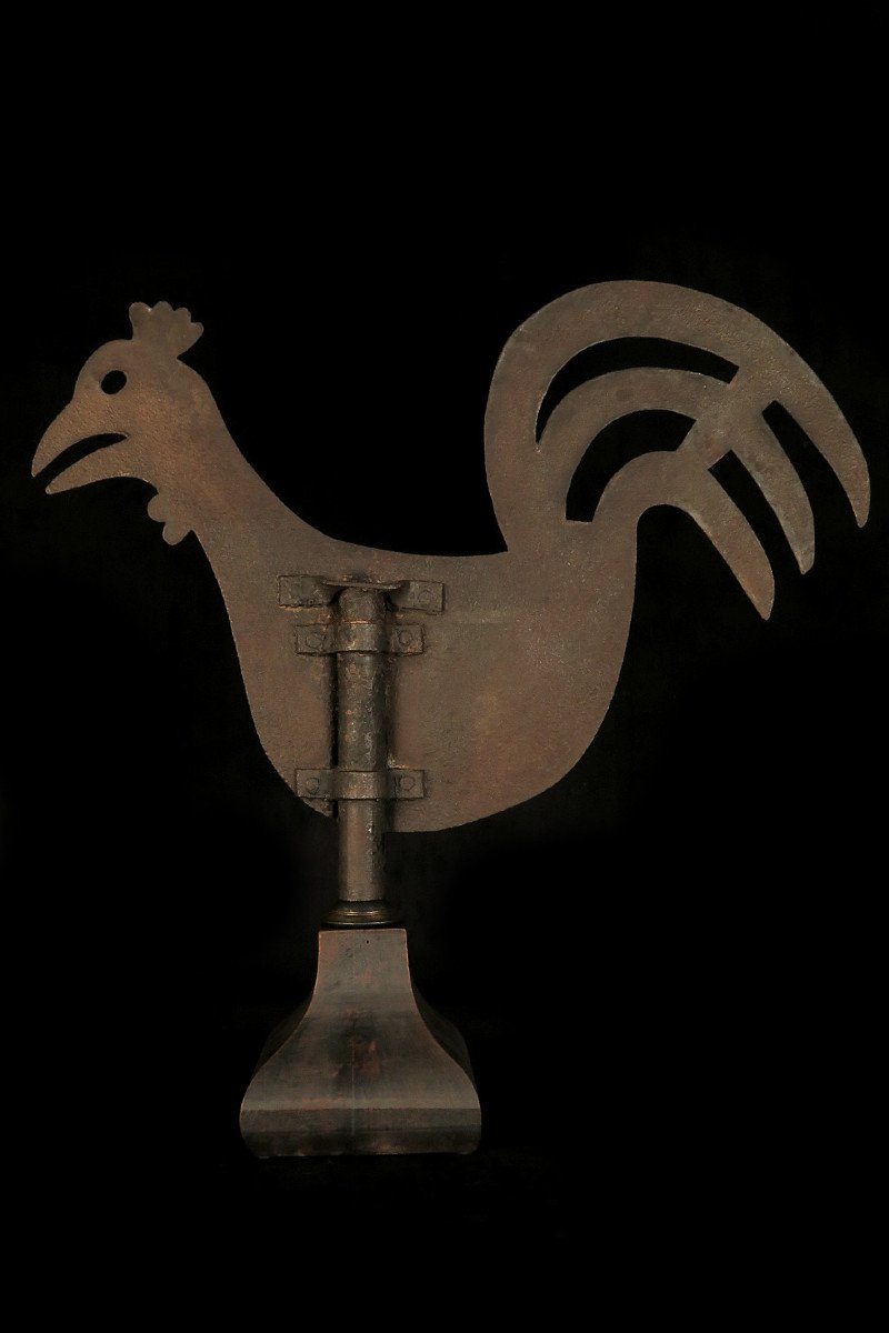 Amazing And Old Weather Vane, Folk Art Circa 1850 / Steeple Rooster Made In Wrought Iron-photo-2