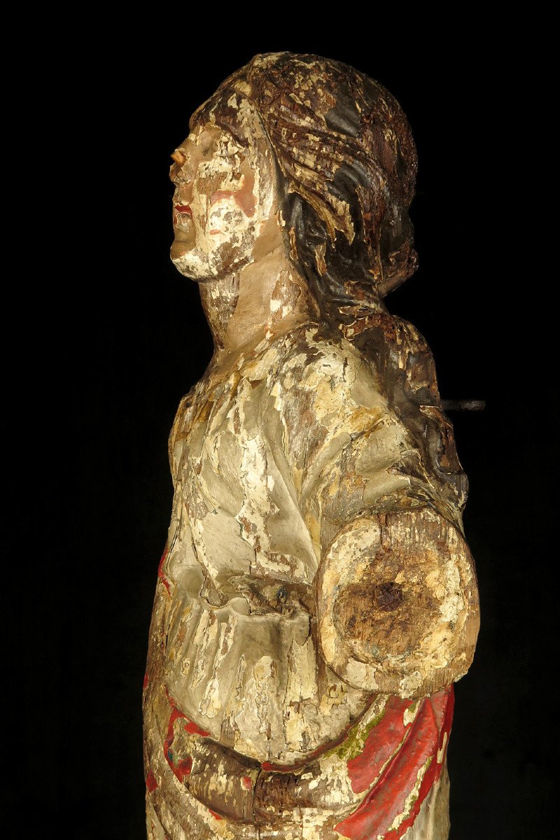 Wonderful And Ancient Remains Of Wooden Sculpture, Holy Margeret 18th Century-photo-3