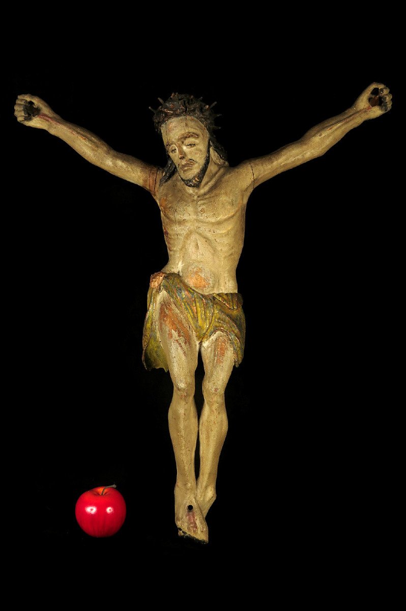 Ancient Christ In Carved Wood, Folk Art Circa 1800 / Religion Devotion Patina-photo-8