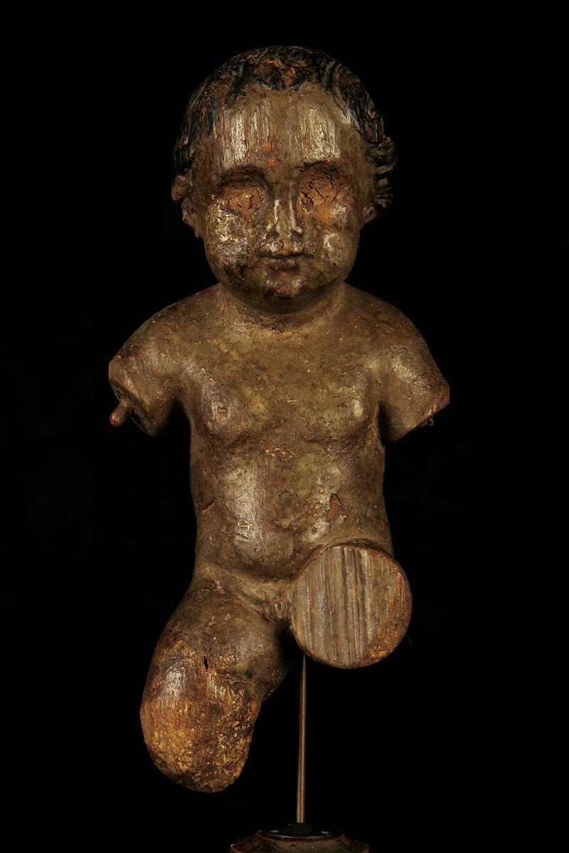 Ancien Christ Enfant En Bois Sculpté Polychrome, Vers 1700 / Sculpture XVIIeme XVIIIeme-photo-2