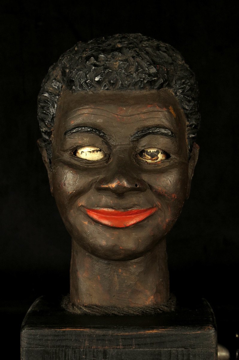 Old Wooden Puppet Head, Folk Art Circa 1920 / Automaton Sculpture-photo-2