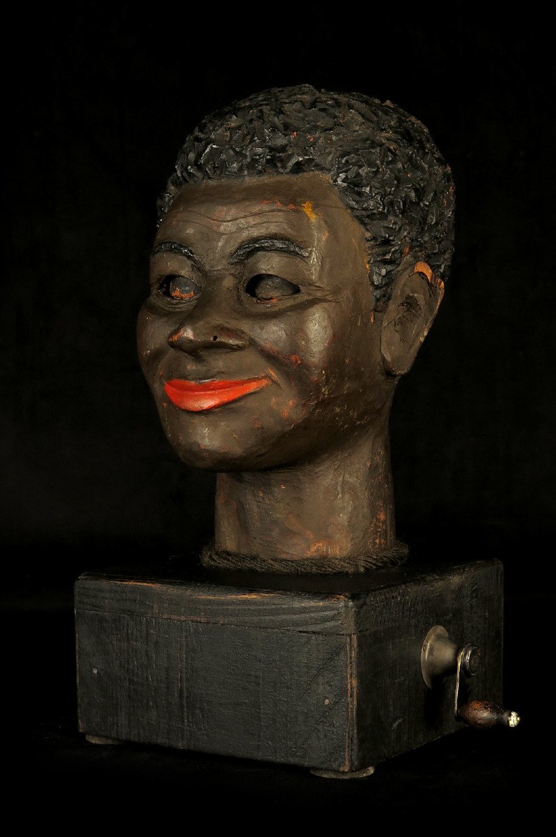 Old Wooden Puppet Head, Folk Art Circa 1920 / Automaton Sculpture-photo-4