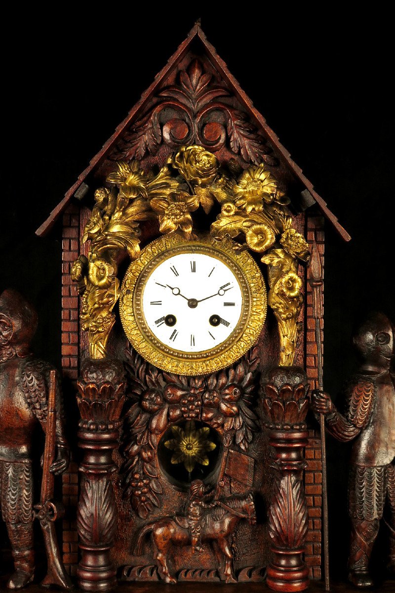 Astonishing And Old Clock, Folk Art Of Beautiful Workmanship Circa 1870.-photo-2
