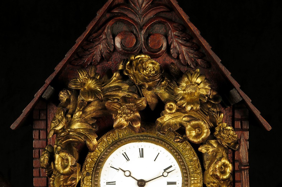 Astonishing And Old Clock, Folk Art Of Beautiful Workmanship Circa 1870.-photo-3