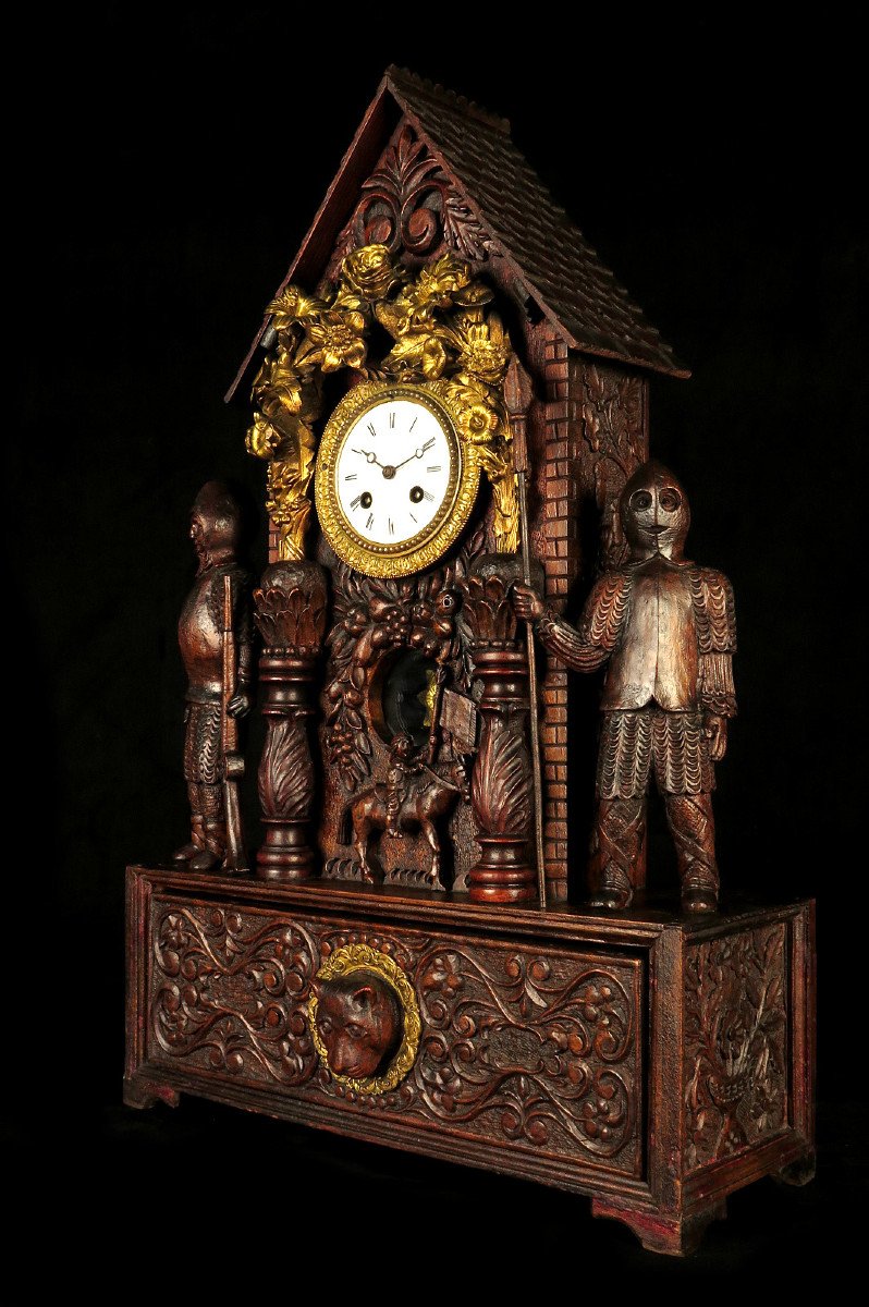 Astonishing And Old Clock, Folk Art Of Beautiful Workmanship Circa 1870.-photo-2