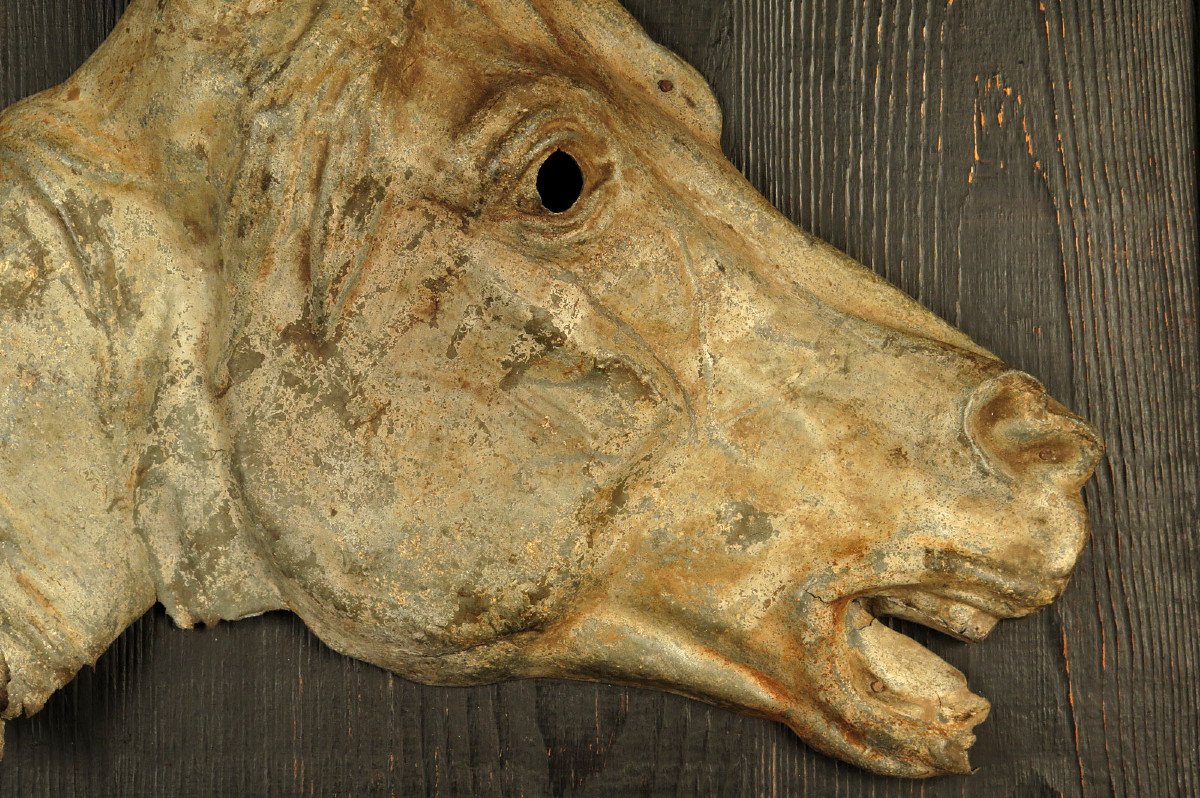 Rare And Old Vestige Of A Horse Butcher's Shop Sign In Zinc Circa 1880-photo-3