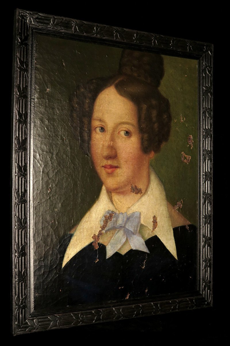 Wonderful And Antique Portrait Of A Young Woman, Oil Painting Circa 1880.-photo-4