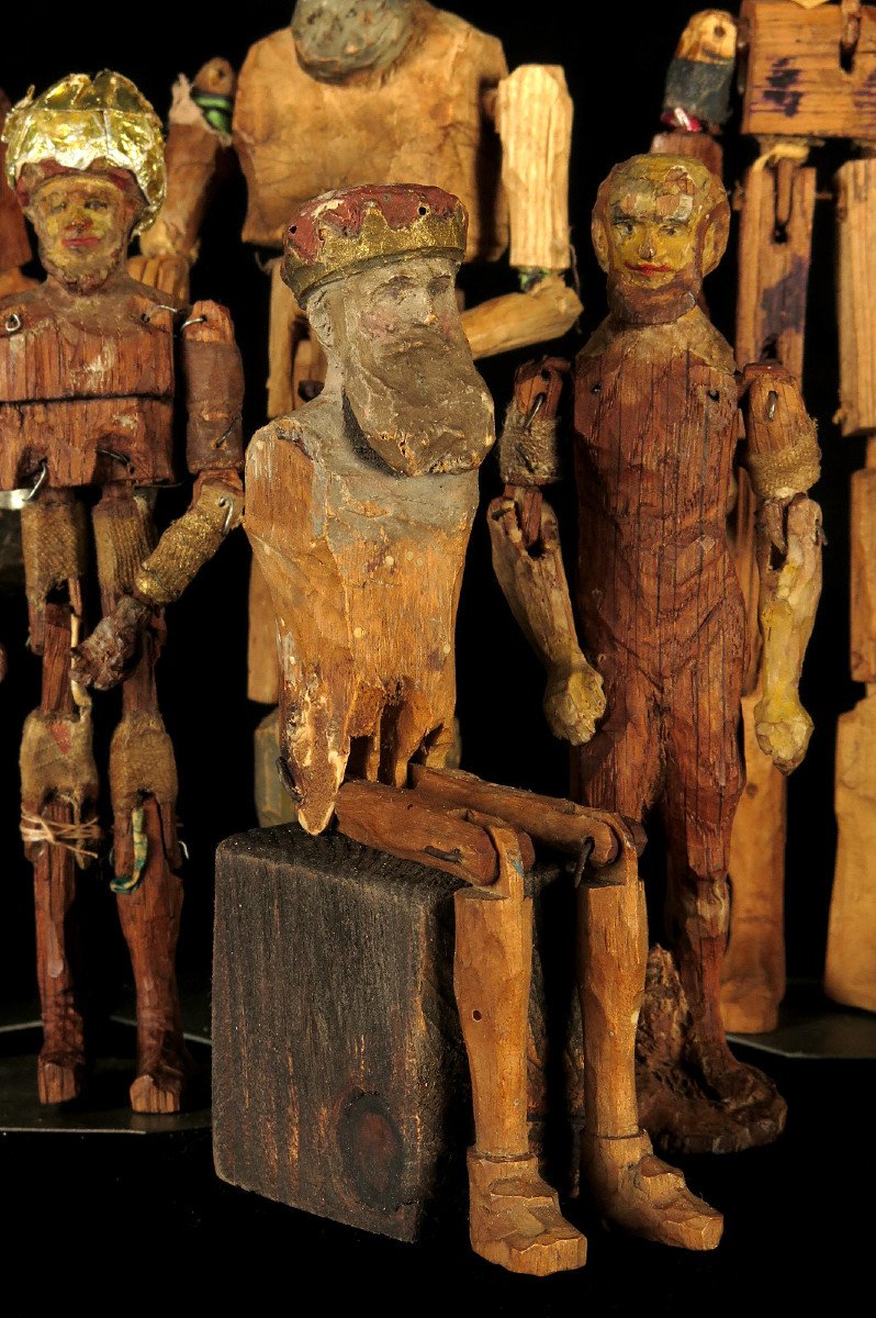 Rare Series Of Nativity Scene Santons, Folk Art Late 19th Century / Articulated Wooden Mannequins-photo-1