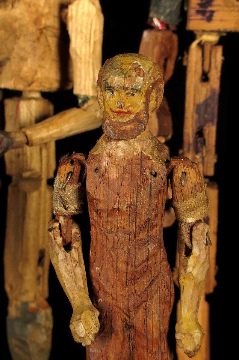 Rare Series Of Nativity Scene Santons, Folk Art Late 19th Century / Articulated Wooden Mannequins-photo-5