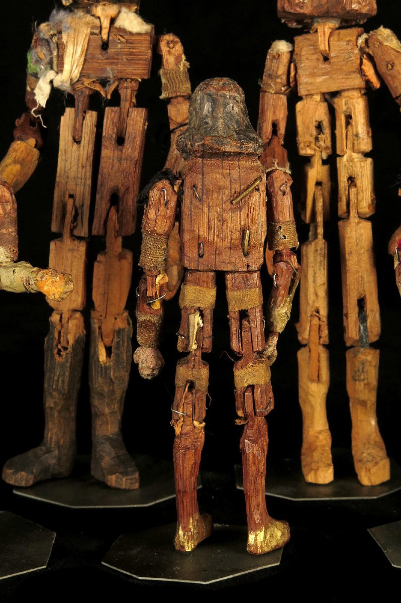 Rare Série De Santons De Crèche, Art Populaire Fin XIXeme / Mannequins Articulés Bois-photo-6