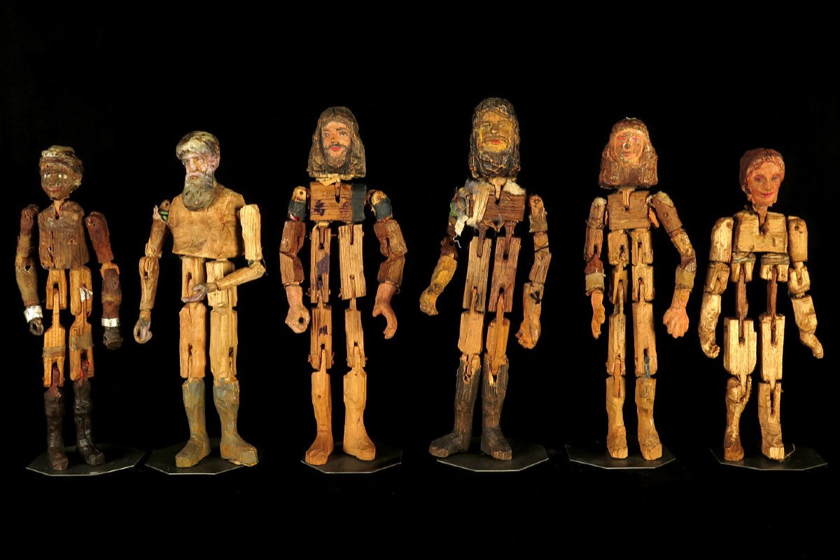 Rare Series Of Nativity Scene Santons, Folk Art Late 19th Century / Articulated Wooden Mannequins-photo-7